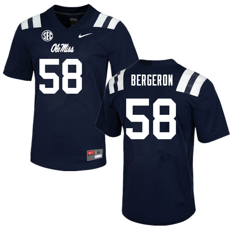 Men #58 John Bergeron Ole Miss Rebels College Football Jerseys Sale-Navy